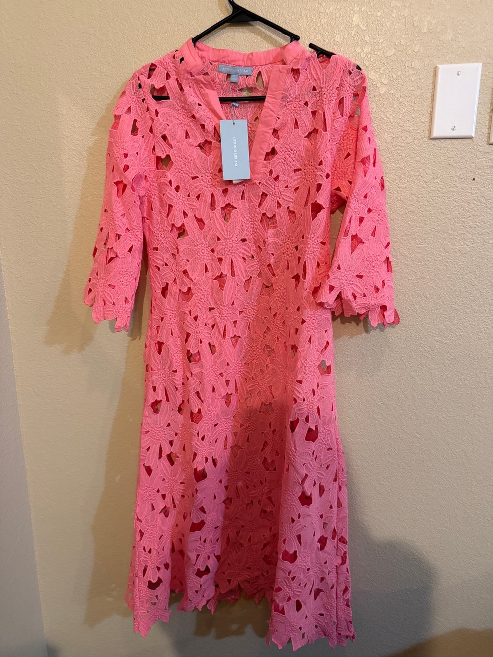 NWT Antonio Melani Pink 3D Floral Midi Swim Cover Up Dress S